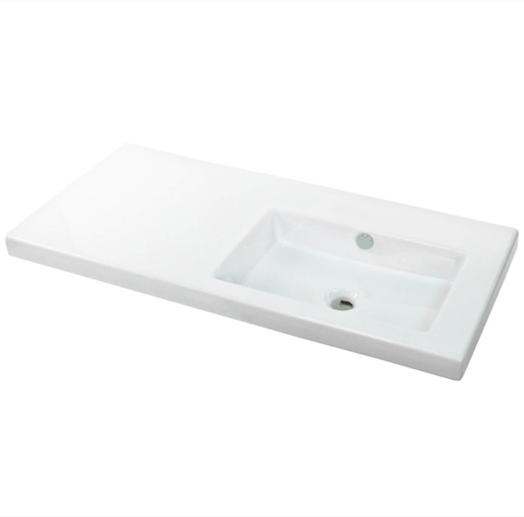 Tecla CO02011-No Hole Rectangular White Ceramic Wall Mounted or Drop In Sink